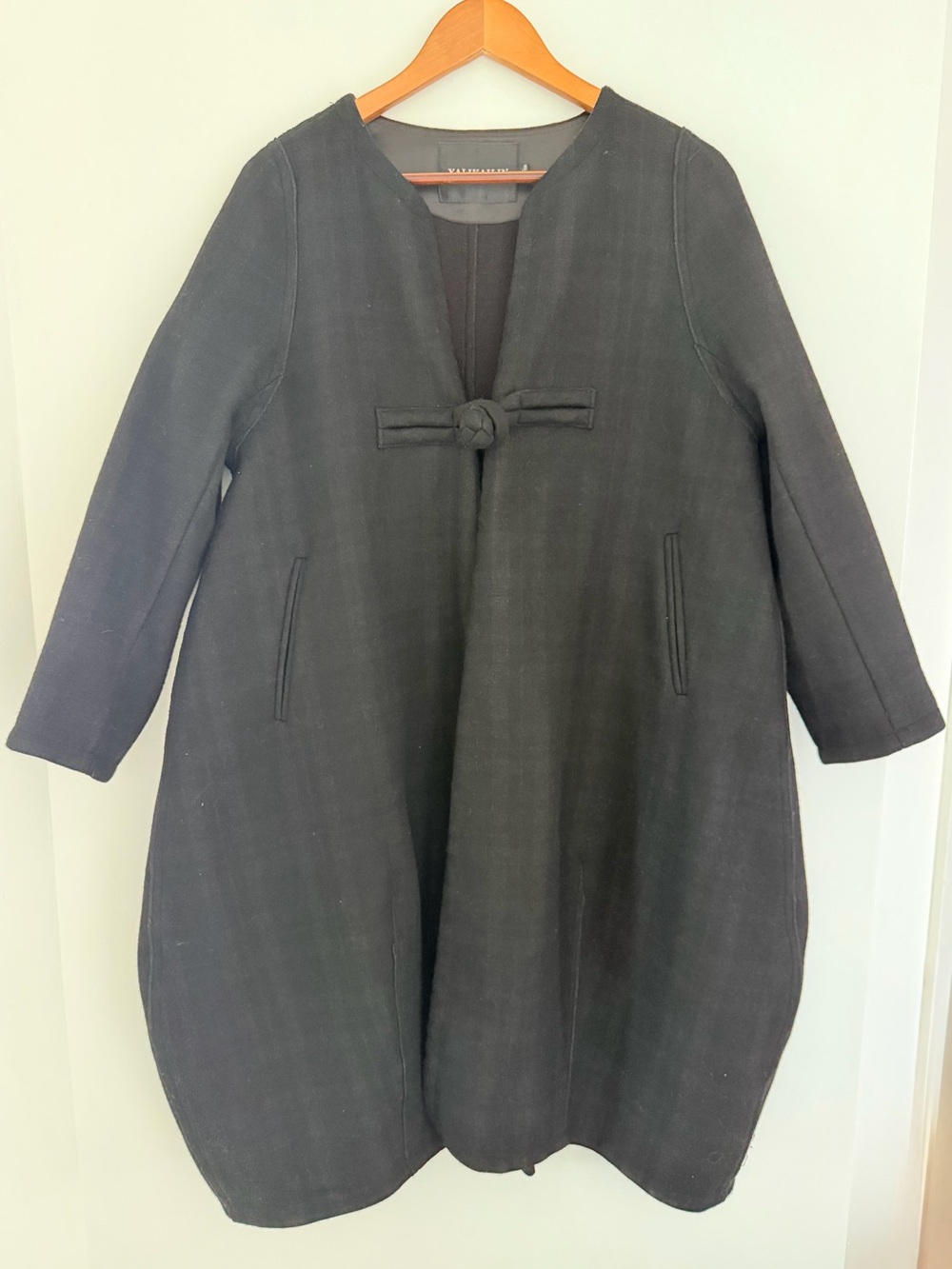 Black A-Line Coat with Knot Front